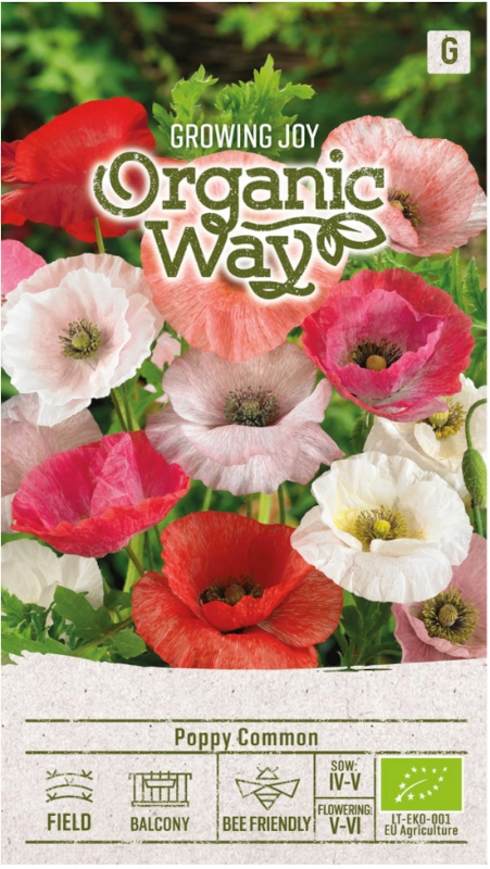 Mak polny Common Mix kolorowe liczne kwiaty odmiana doskonała na rabaty nasiona ekologiczne 0,5 g Organic Way sklep rajogrodnika